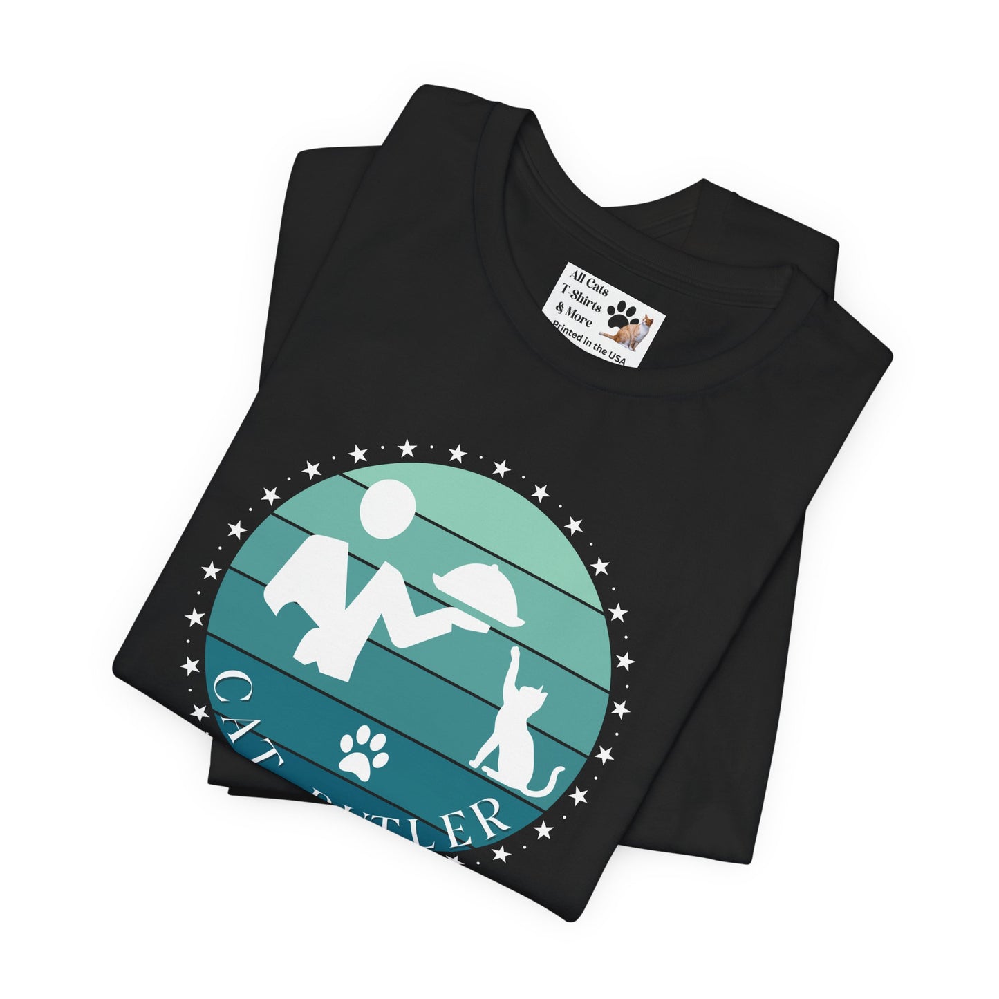 "Cat Butler" T-Shirt - Blue Vintage Sunset Style Graphic - (Unisex Jersey Short Sleeve Tee - Perfect Gift for Cat Lovers!)