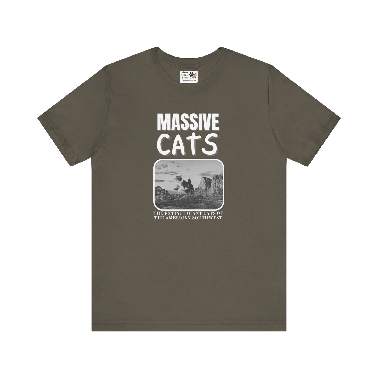 A Massive Cats T-Shirt - Huge Cat Jumping Over Hill - (Vintage Inspired, Funny Cat Unisex Jersey Tee - Perfect for Cat Fans!)