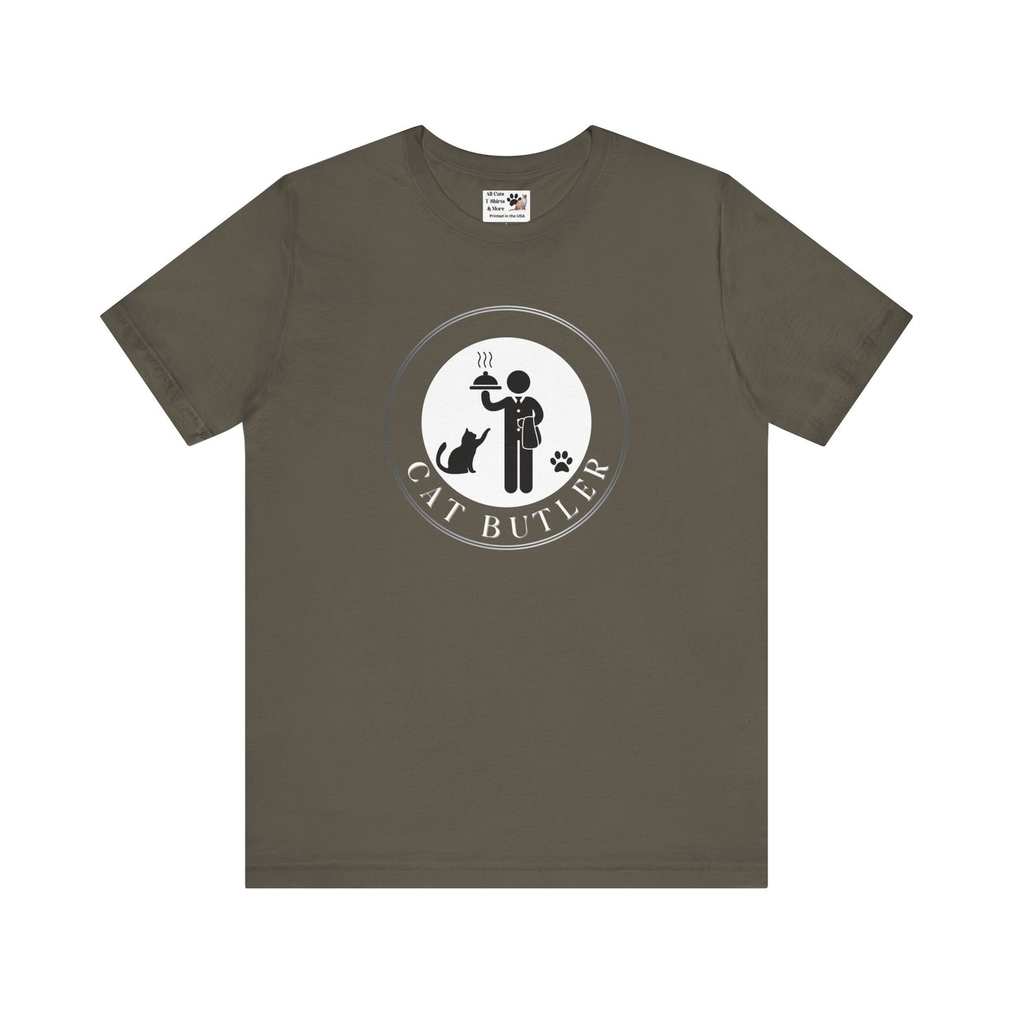 "Cat Butler" T-Shirt - With Black & White Graphic - (Unisex Jersey Short Sleeve Tee - Perfect Gift for Cat Lovers!)
