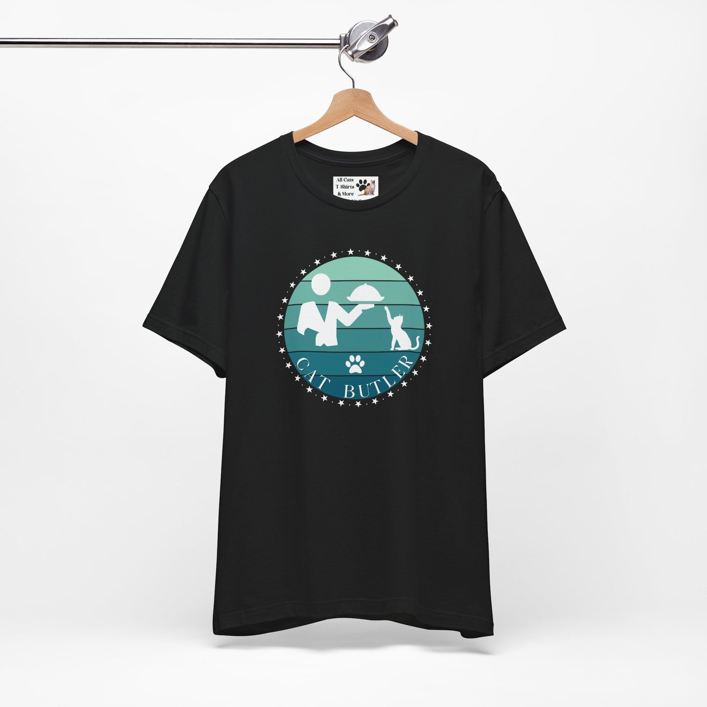 "Cat Butler" T-Shirt - Blue Vintage Sunset Style Graphic - (Unisex Jersey Short Sleeve Tee - Perfect Gift for Cat Lovers!)