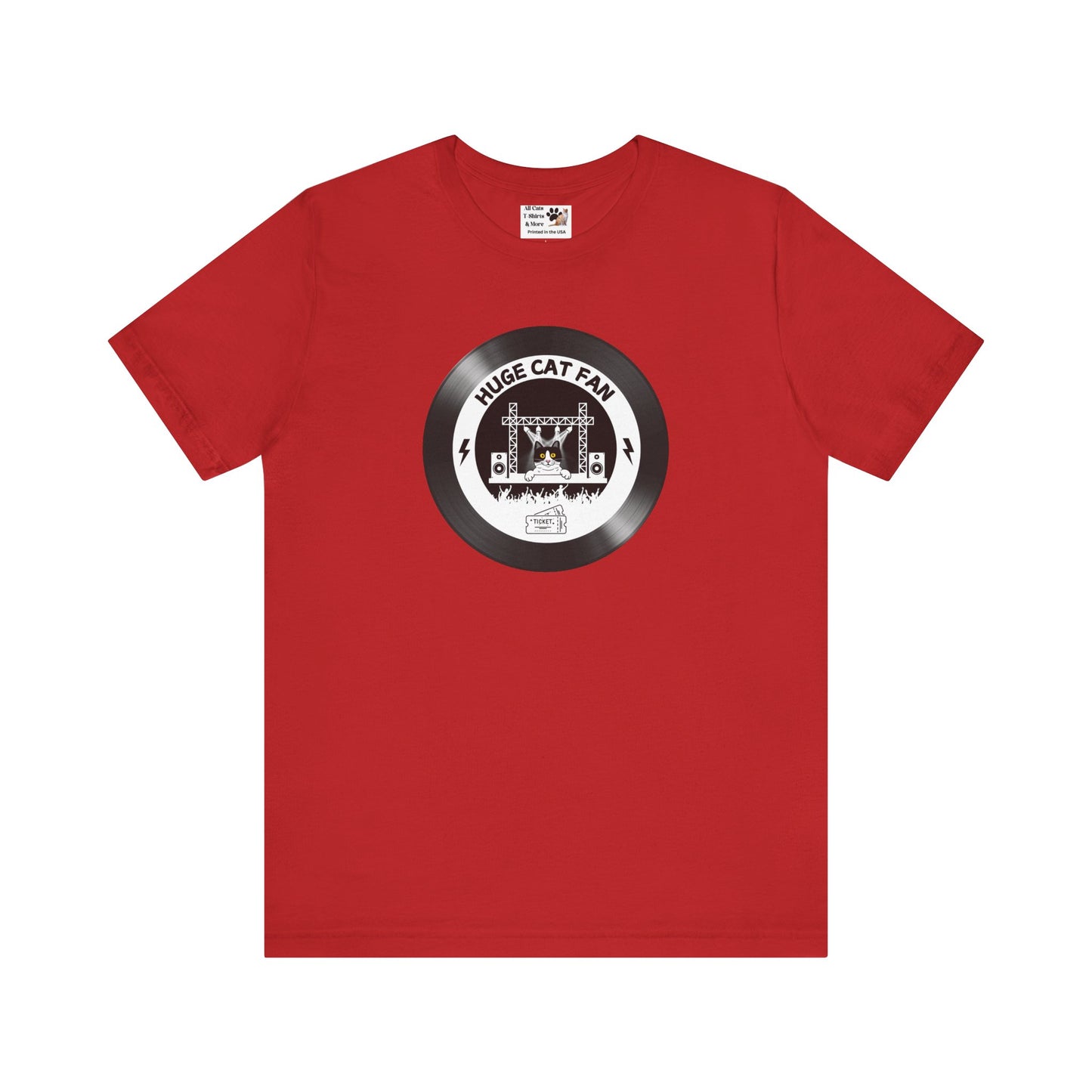 Huge Cat Fan "Record Style" T-Shirt - (Fun Unisex Jersey Tee - Music & Cat Lover T-Shirt)