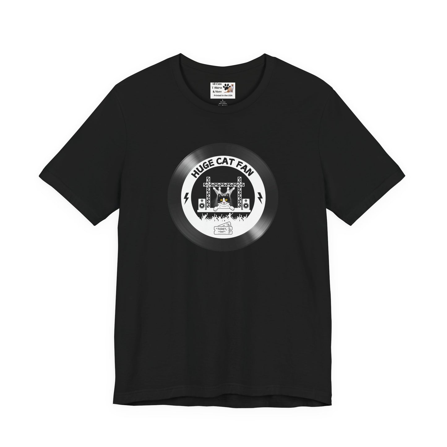 Huge Cat Fan "Record Style" T-Shirt - (Fun Unisex Jersey Tee - Music & Cat Lover T-Shirt)