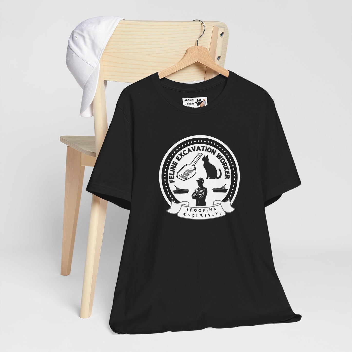 Fun Feline Excavation Worker Graphic T-Shirt - (Unisex Jersey Tee - Perfect for Cat Owners!)