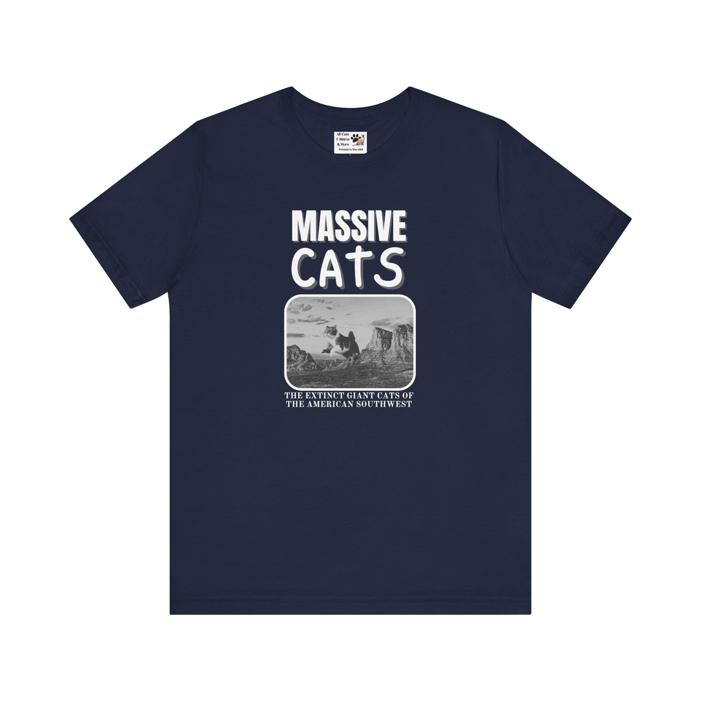 A Massive Cats T-Shirt - Huge Cat Jumping Over Hill - (Vintage Inspired, Funny Cat Unisex Jersey Tee - Perfect for Cat Fans!)