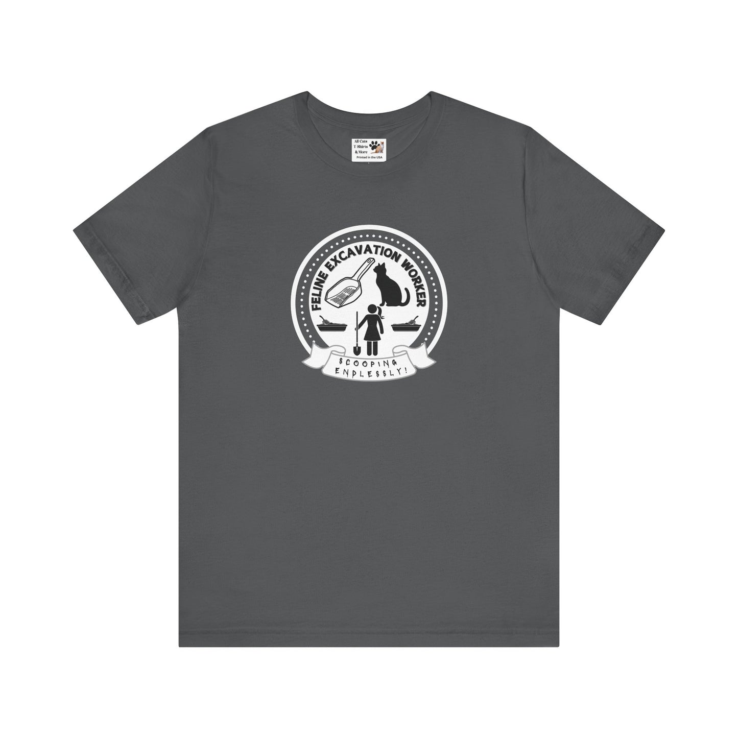 Fun Female Feline Excavation Worker Graphic T-Shirt - (Unisex Jersey Tee - Perfect for Cat Owners!)