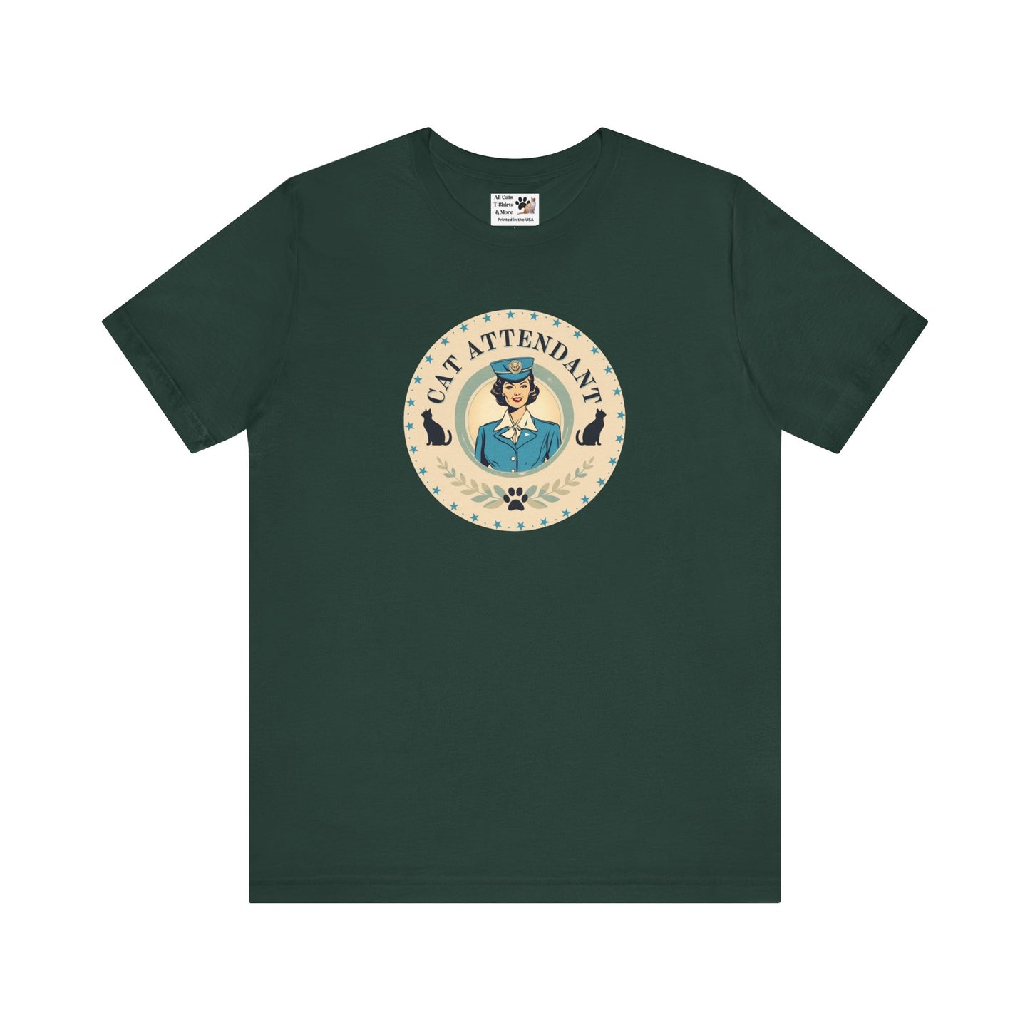 Vintage Style "Cat Attendant" T-Shirt - (Unisex Jersey Short Sleeve Tee - Perfect Gift for Cat Lovers!)