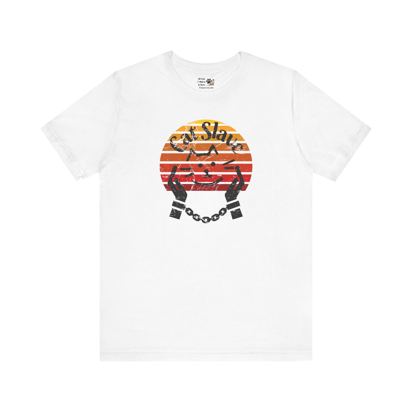 Funny Cat Slave Vintage Sunset T-Shirt, Unisex Jersey Tee - Casual & Trendy "Distressed Grunge Style" Design