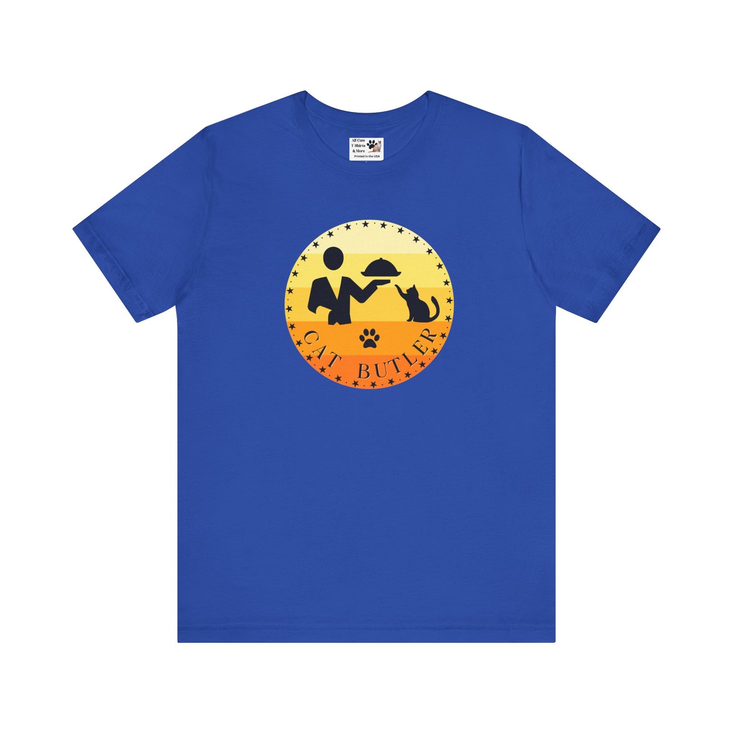"Cat Butler" T-Shirt - With Vintage Sunset Graphic - (Unisex Jersey Short Sleeve Tee - Perfect Gift for Cat Lovers!)