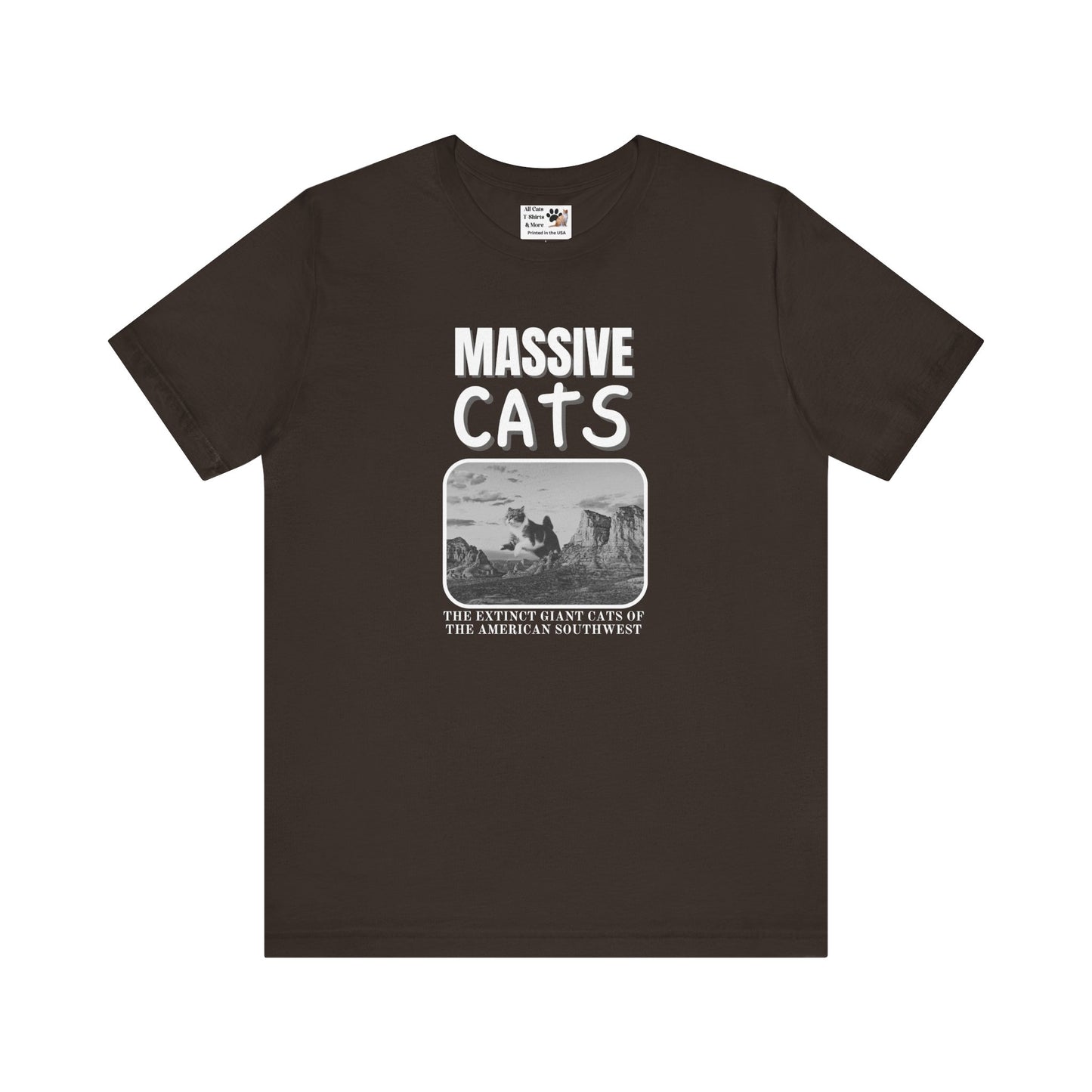 A Massive Cats T-Shirt - Huge Cat Jumping Over Hill - (Vintage Inspired, Funny Cat Unisex Jersey Tee - Perfect for Cat Fans!)