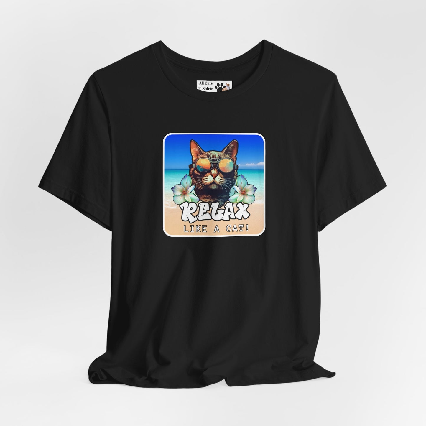 Relax Like a Cat T-Shirt (#5) - (Chill Cat Graphic Tee, Tropical Style Cat Tee, Unisex Casual Wear, Gift for Cat Lovers)