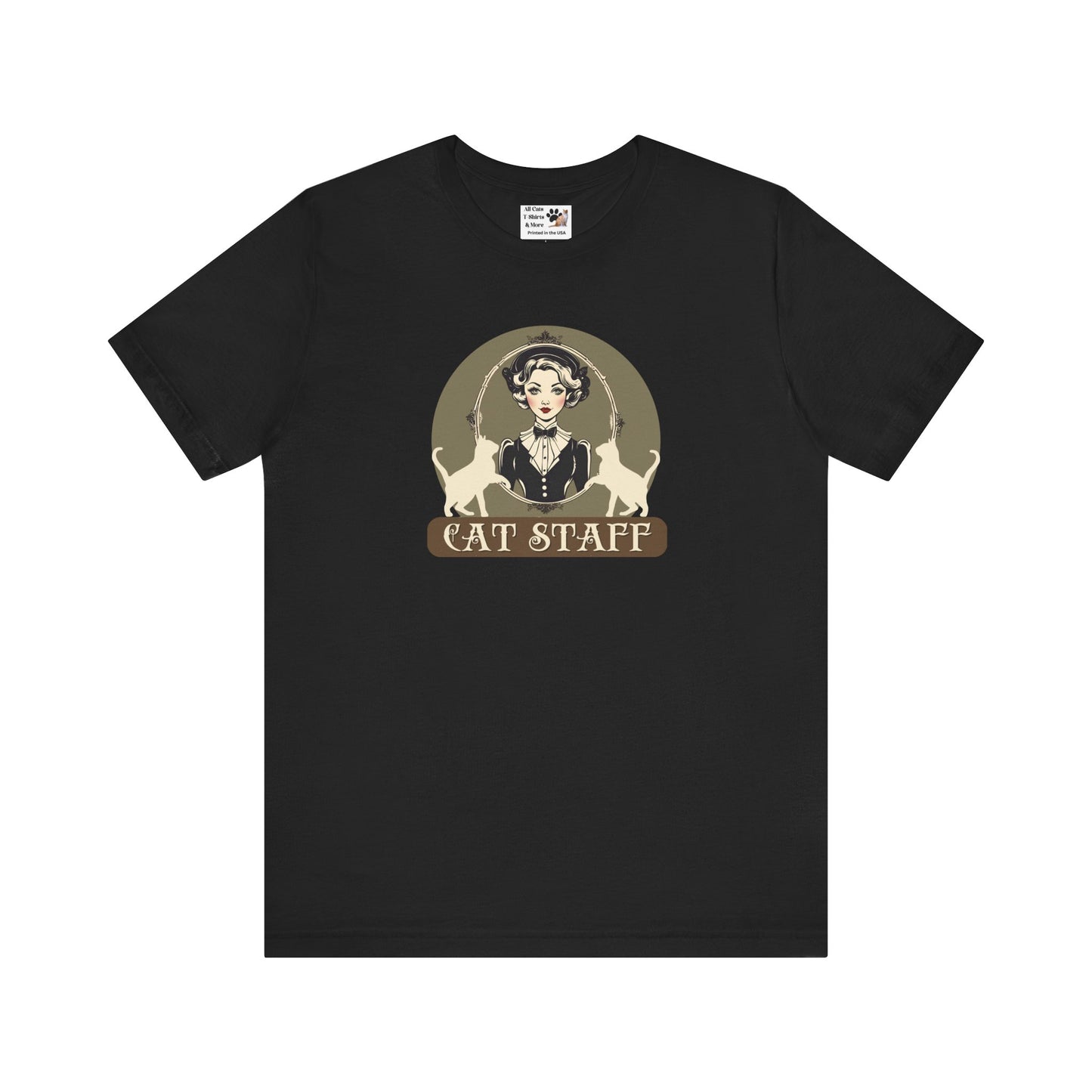 Cat Staff T-Shirt - ("Victorian Era Style" - Unisex Jersey Tee - Perfect for Cat Lovers)
