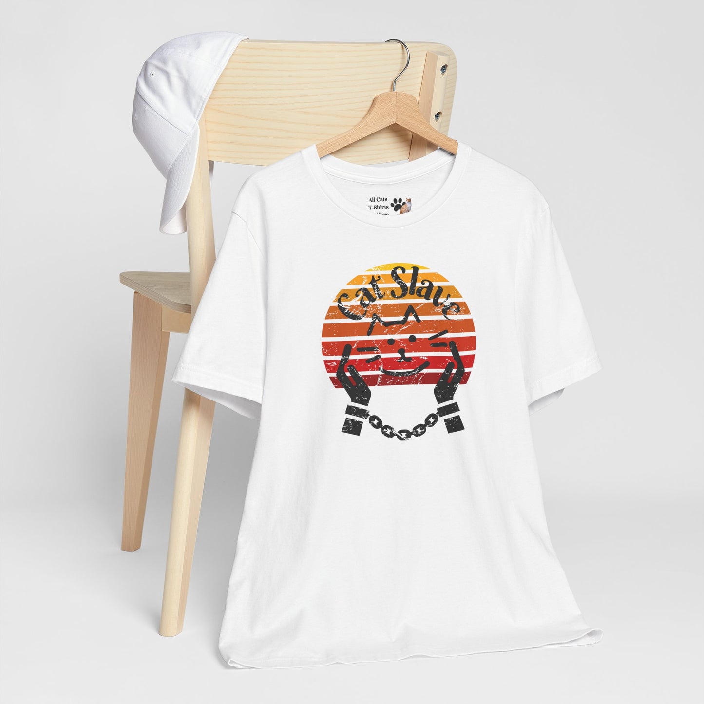 Funny Cat Slave Vintage Sunset T-Shirt, Unisex Jersey Tee - Casual & Trendy "Distressed Grunge Style" Design