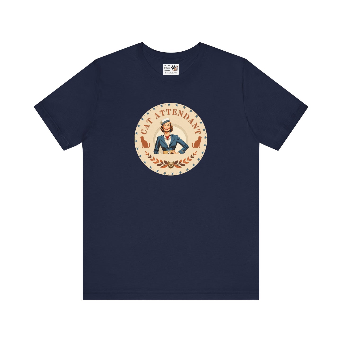 Vintage Style "Cat Attendant" T-Shirt - (Unisex Jersey Short Sleeve Tee - Perfect Gift for Cat Lovers!)