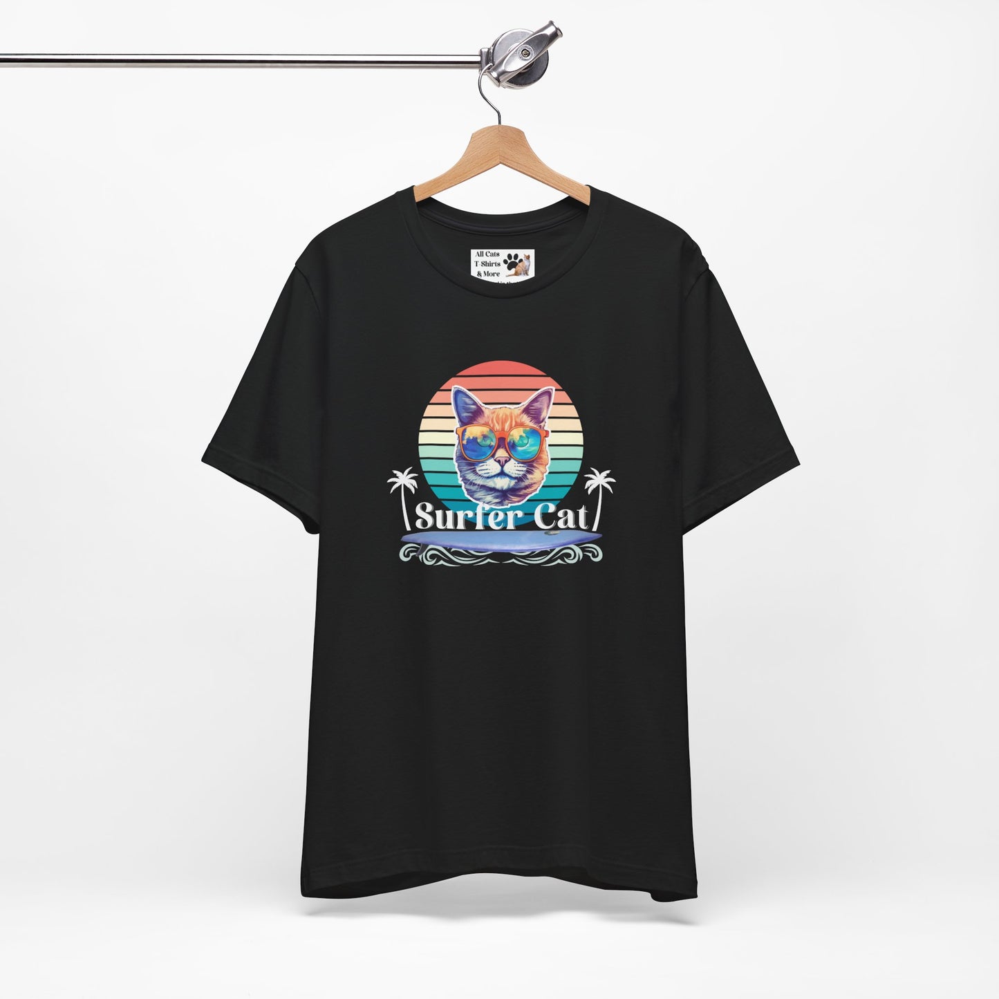 Surfer Cat Tee - Fun Unisex Jersey T-Shirt, Ocean Vibe Apparel, Cat Lover Gift, Summer Fashion, Beach Party Wear