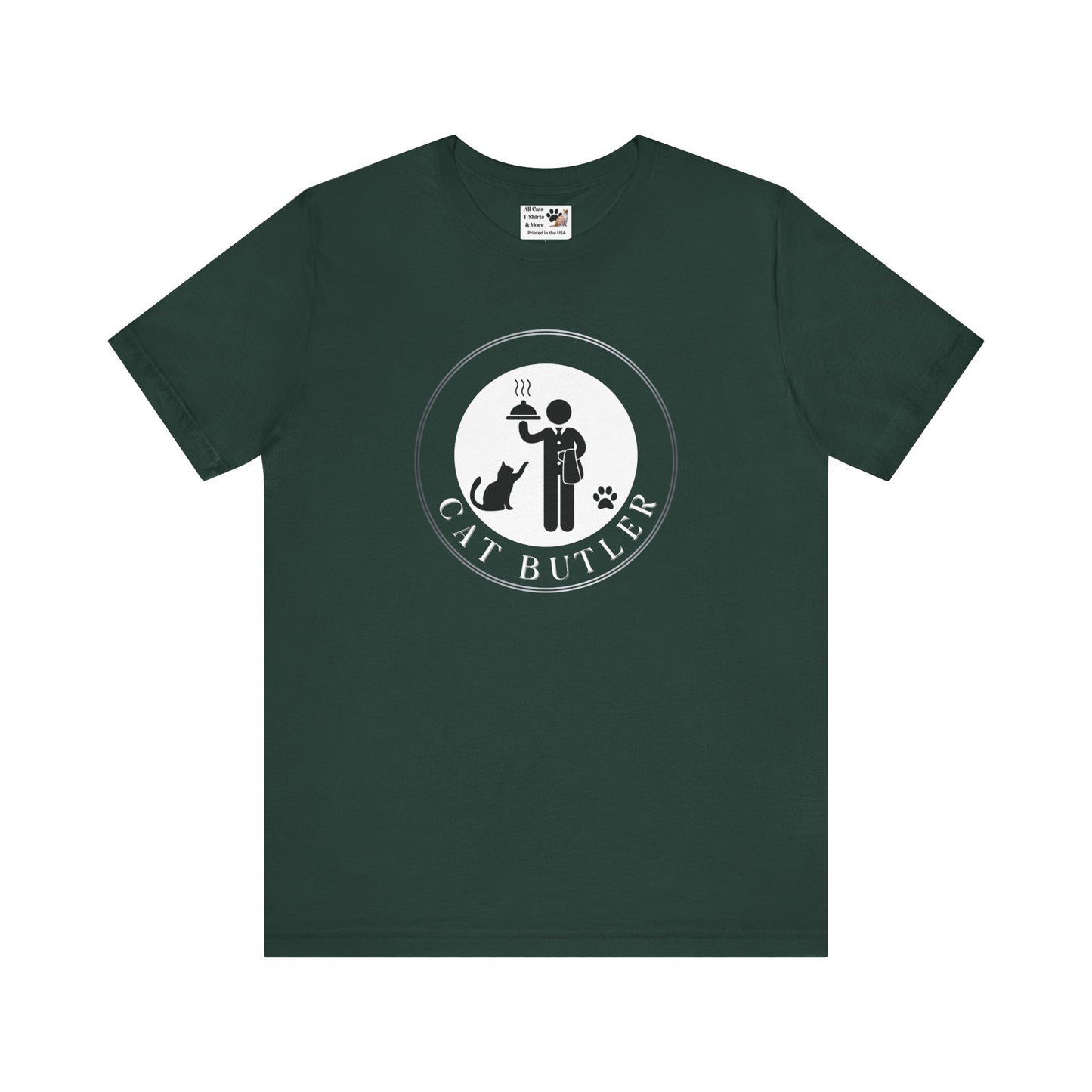 "Cat Butler" T-Shirt - With Black & White Graphic - (Unisex Jersey Short Sleeve Tee - Perfect Gift for Cat Lovers!)