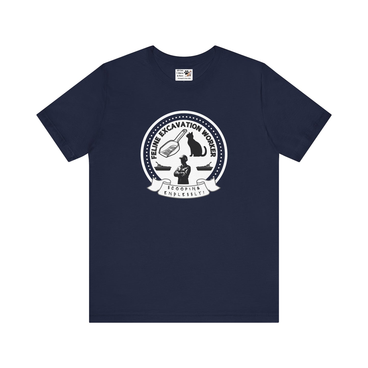 Fun Feline Excavation Worker Graphic T-Shirt - (Unisex Jersey Tee - Perfect for Cat Owners!)