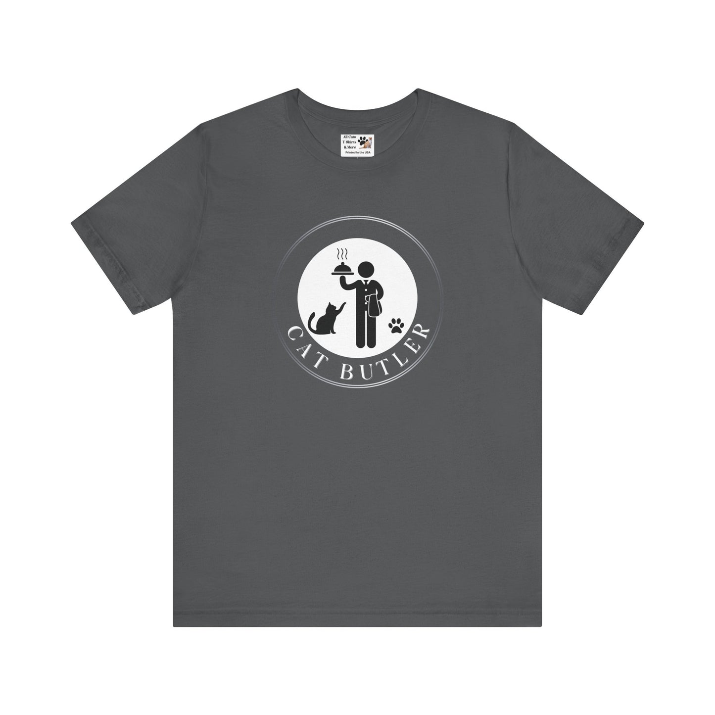 "Cat Butler" T-Shirt - With Black & White Graphic - (Unisex Jersey Short Sleeve Tee - Perfect Gift for Cat Lovers!)