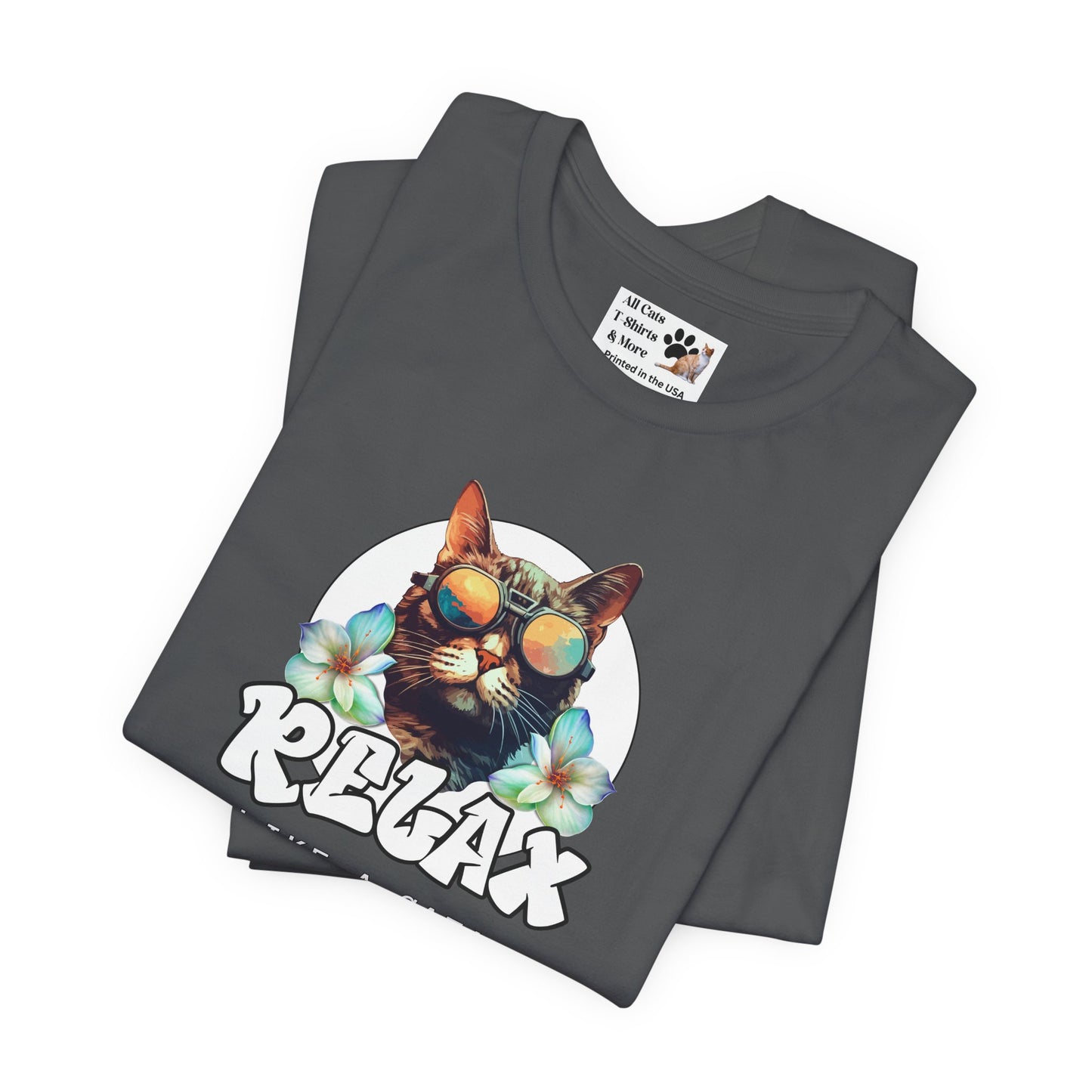 Relax Like a Cat Graphic T-Shirt (#2) - Cat Fan Shirt, Gift for Cat Owners, Tropical Style Summer Tee