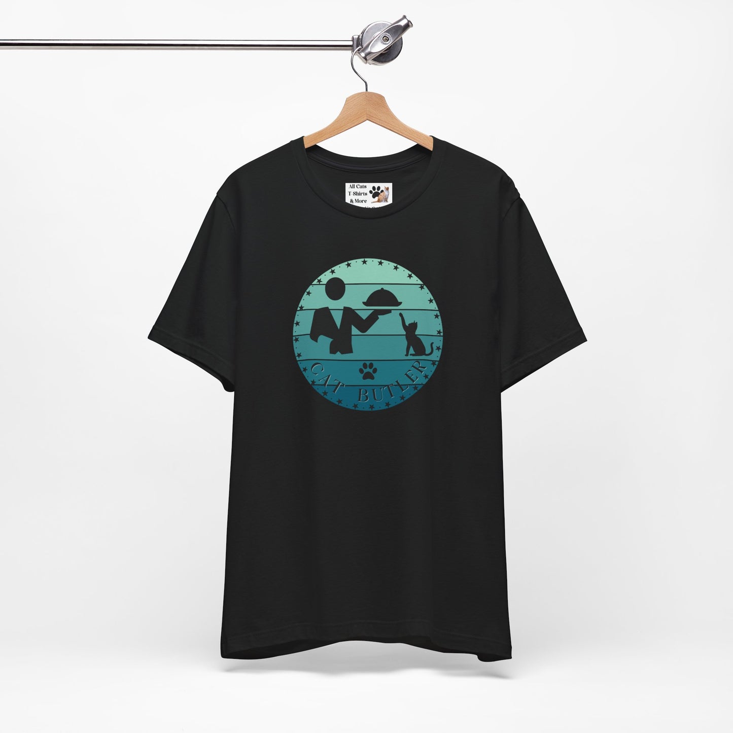 "Cat Butler" T-Shirt - Blue Vintage Sunset Style Graphic - (Unisex Jersey Short Sleeve Tee - Perfect Gift for Cat Lovers!)