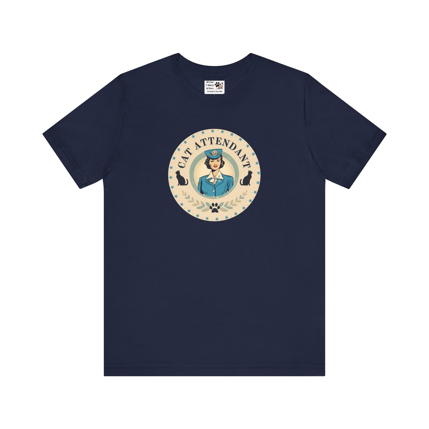 Vintage Style "Cat Attendant" T-Shirt - (Unisex Jersey Short Sleeve Tee - Perfect Gift for Cat Lovers!)
