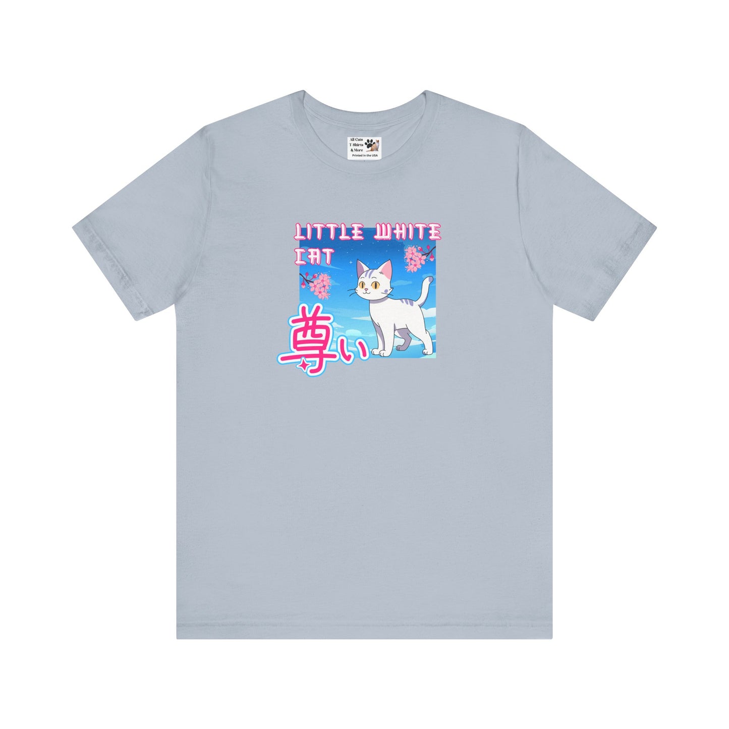 "Little White Cat" - Anime Style Design for Cat Lovers - (Unisex Jersey Short Sleeve Tee - Cute Cat Graphic Tee)