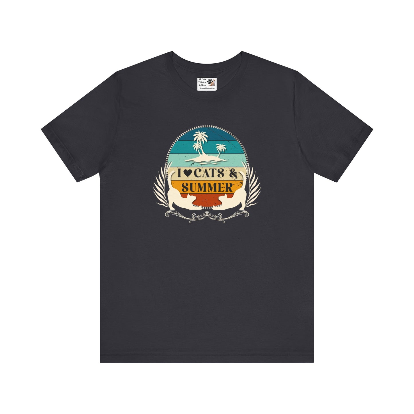 I Love Cats & Summer Graphic T-Shirt – (Summer Cat Shirt, Ideal for Cat Fans, Gift for Cat Owners)