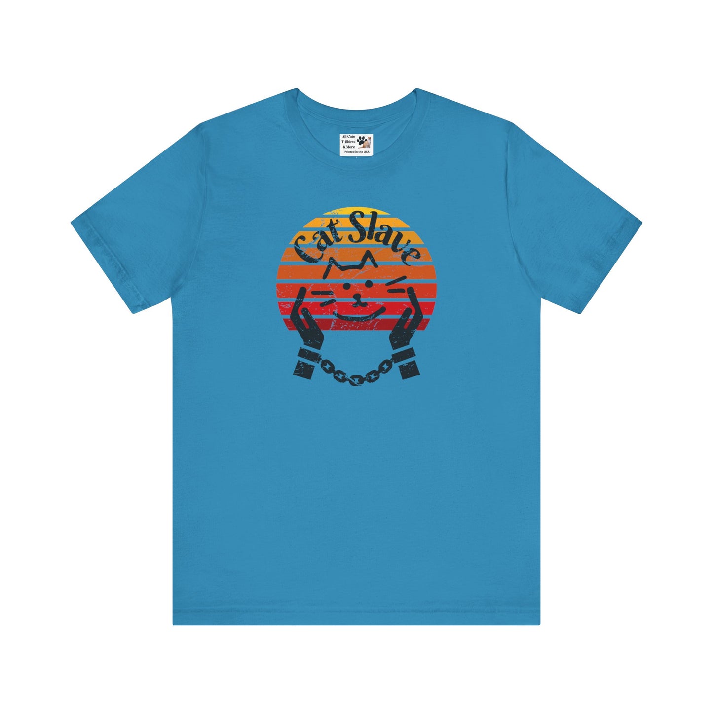Funny Cat Slave Vintage Sunset T-Shirt, Unisex Jersey Tee - Casual & Trendy "Distressed Grunge Style" Design