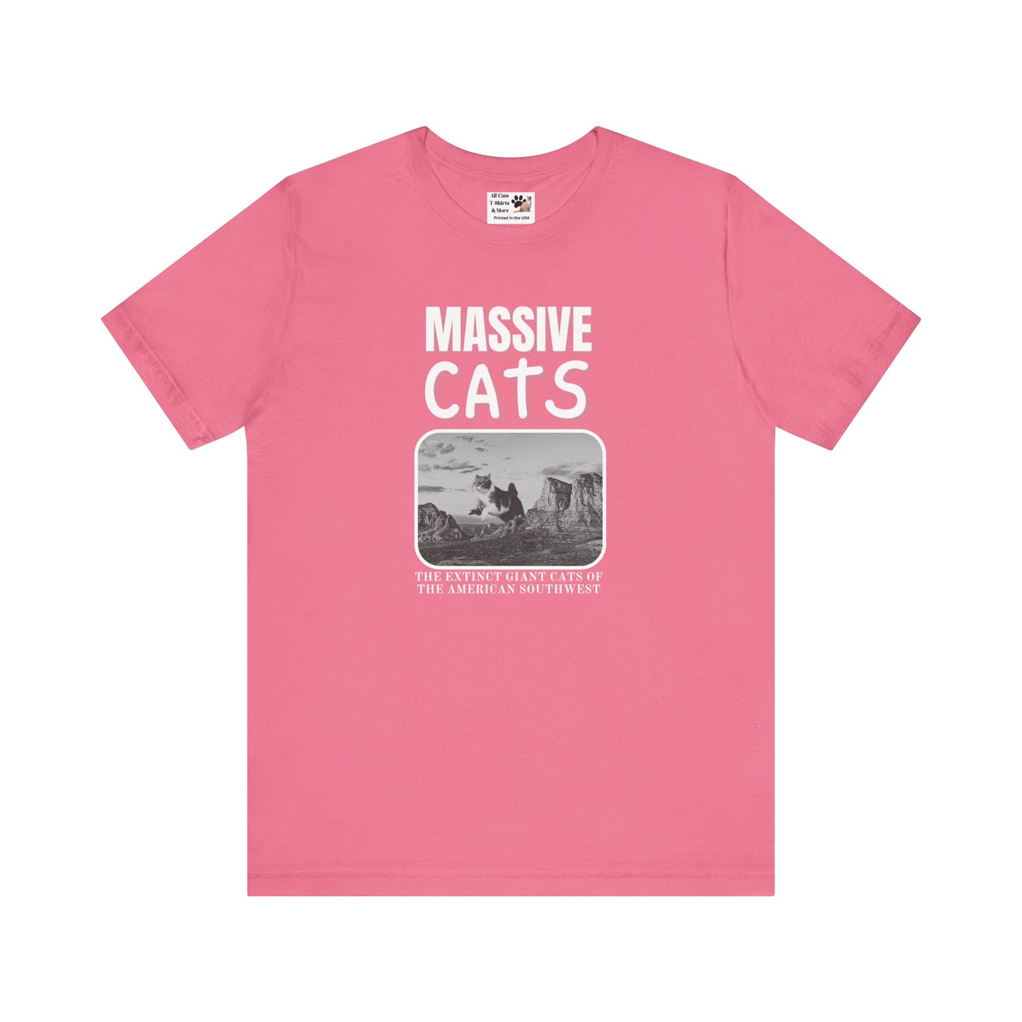 A Massive Cats T-Shirt - Huge Cat Jumping Over Hill - (Vintage Inspired, Funny Cat Unisex Jersey Tee - Perfect for Cat Fans!)