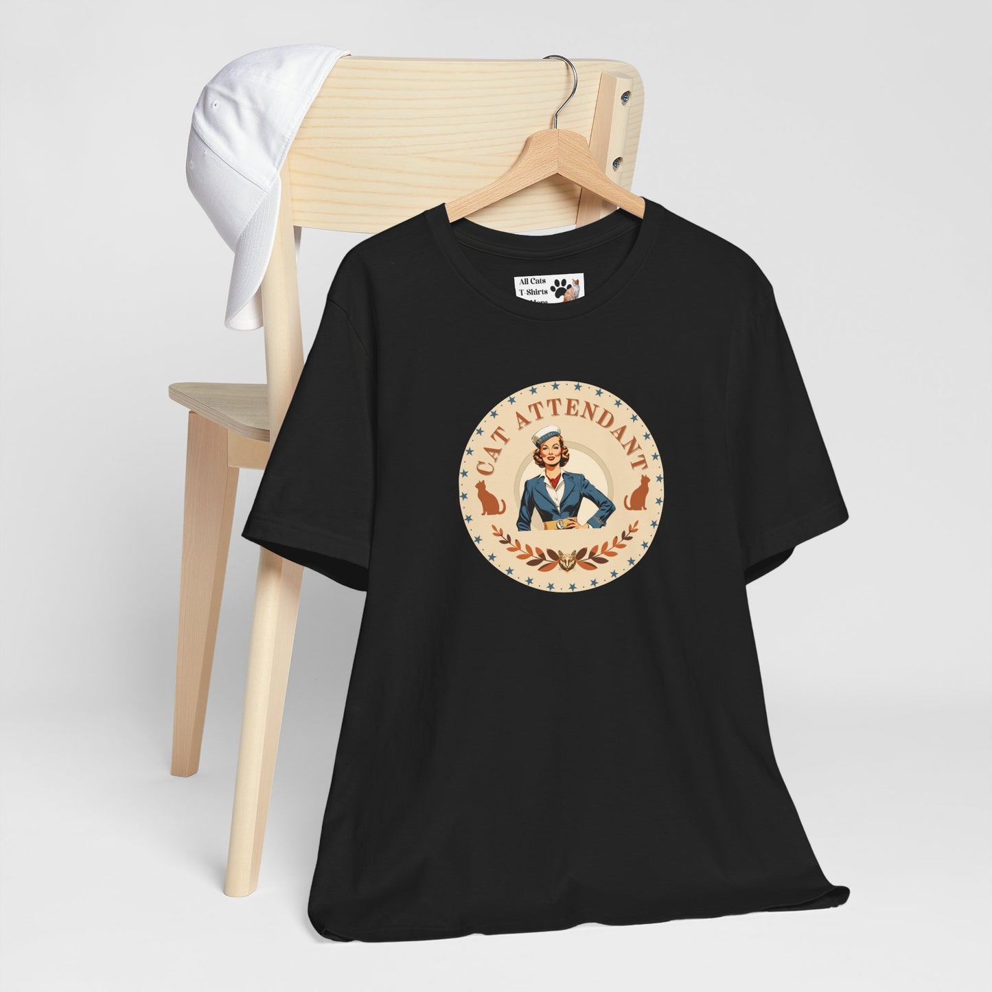 Vintage Style "Cat Attendant" T-Shirt - (Unisex Jersey Short Sleeve Tee - Perfect Gift for Cat Lovers!)