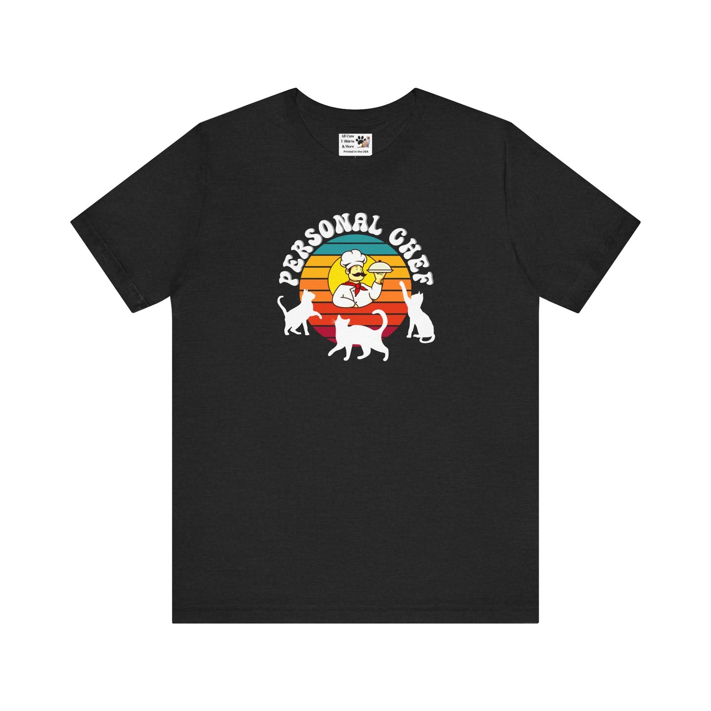 Vintage Style Personal Chef for Cats T-Shirt (#15 - Cat, Chef & Can Opener - Unisex Jersey Tee ā Funny Cat Tee)