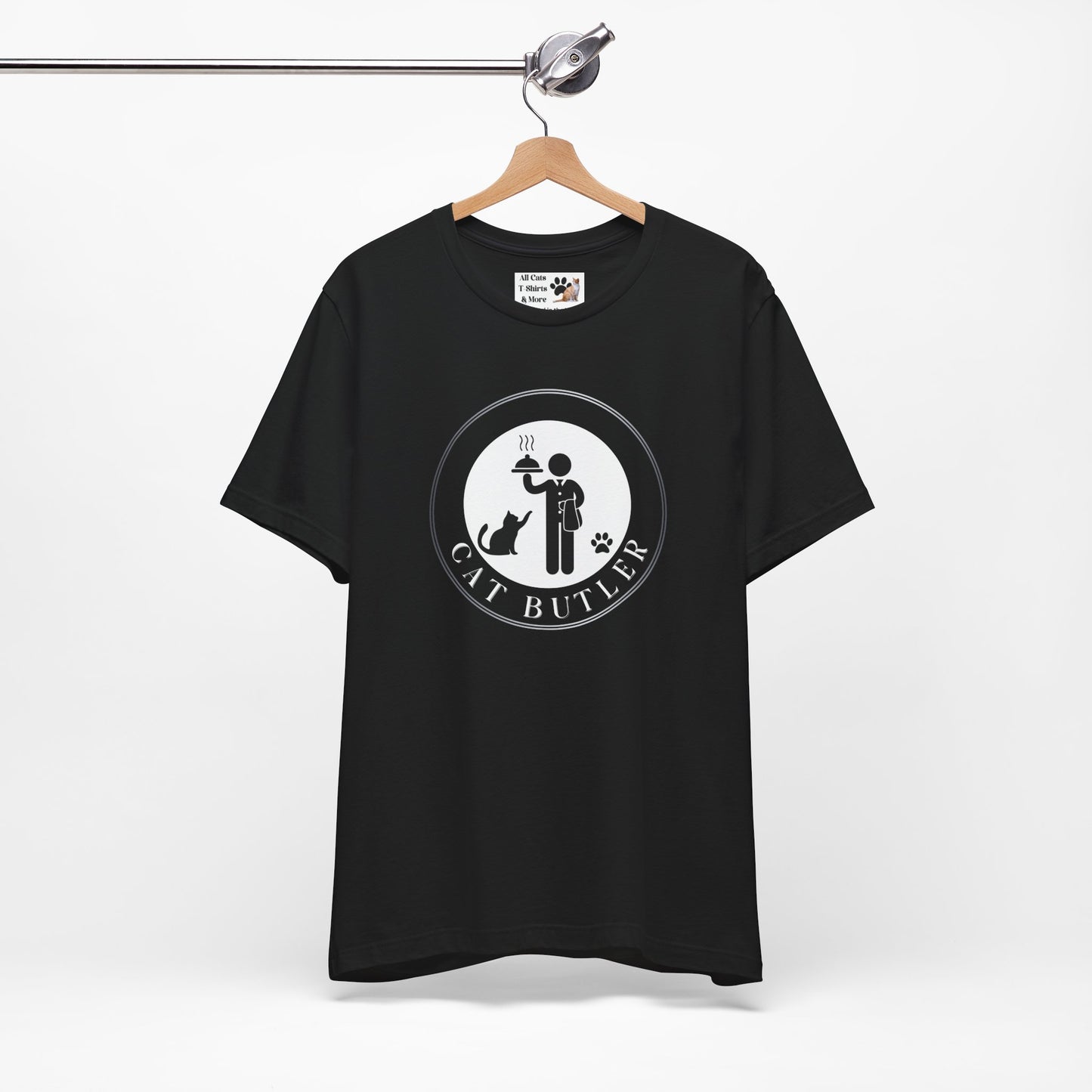 "Cat Butler" T-Shirt - With Black & White Graphic - (Unisex Jersey Short Sleeve Tee - Perfect Gift for Cat Lovers!)