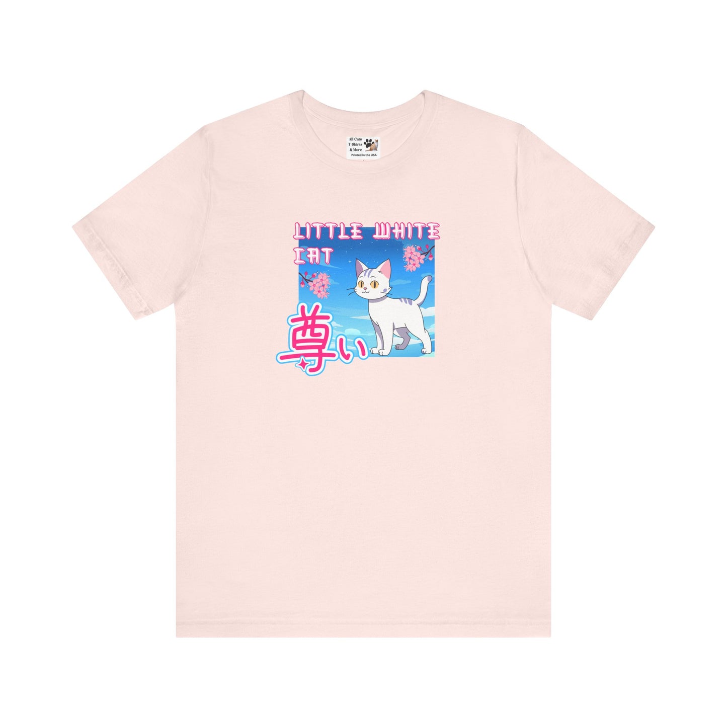 "Little White Cat" - Anime Style Design for Cat Lovers - (Unisex Jersey Short Sleeve Tee - Cute Cat Graphic Tee)