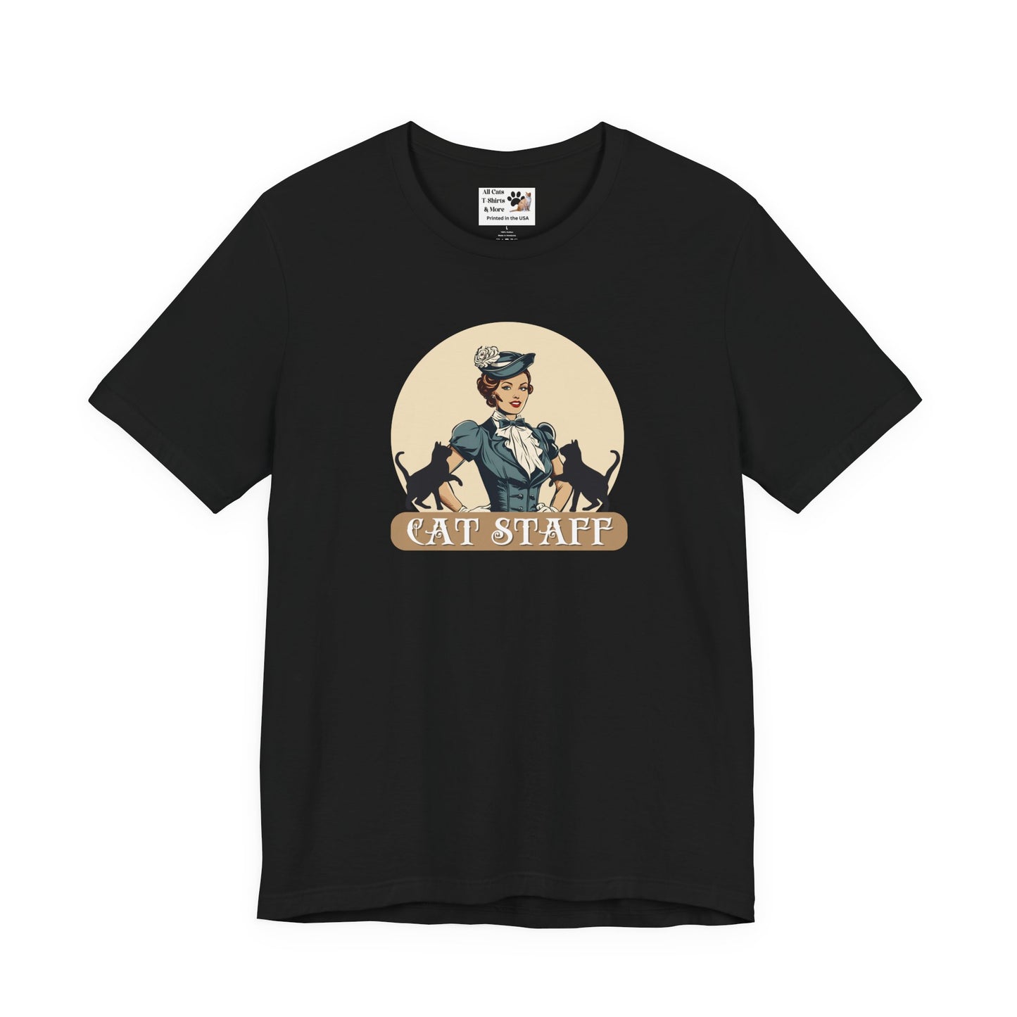 Cat Staff T-Shirt - ("Victorian Era Style" - Unisex Jersey Tee - Perfect for Cat Lovers)