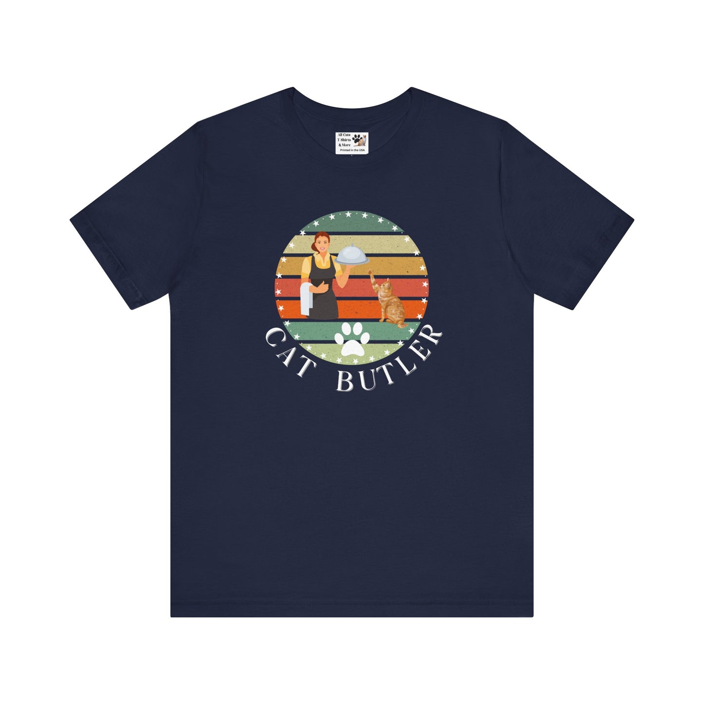 "Cat Butler" T-Shirt - Vintage Sunset Style Graphic - (Unisex Jersey Short Sleeve Tee - Perfect Gift for Cat Lovers!)