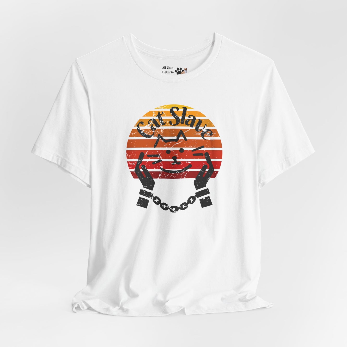 Funny Cat Slave Vintage Sunset T-Shirt, Unisex Jersey Tee - Casual & Trendy "Distressed Grunge Style" Design