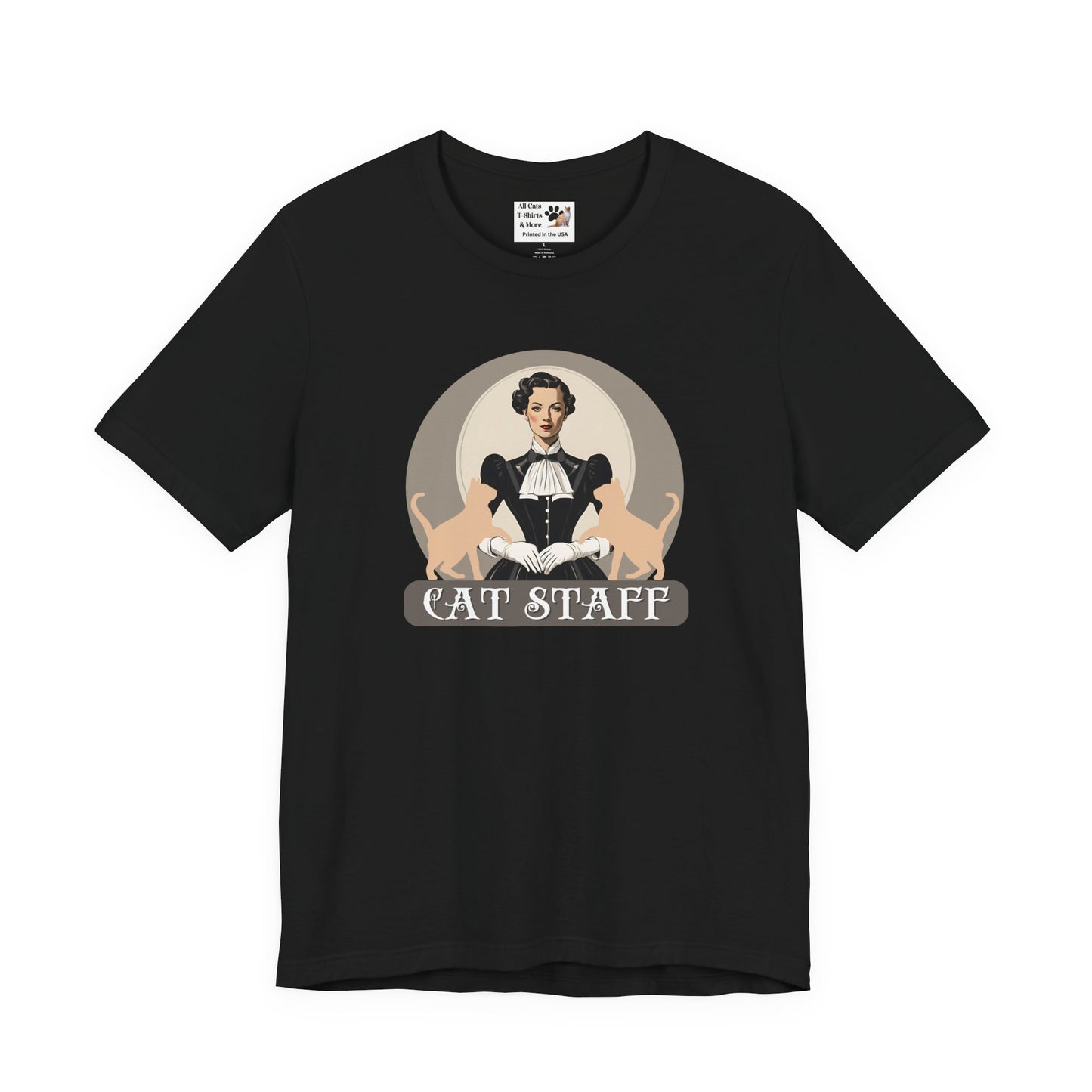 Cat Staff T-Shirt - ("Victorian Era Style" - Unisex Jersey Tee - Perfect for Cat Lovers)