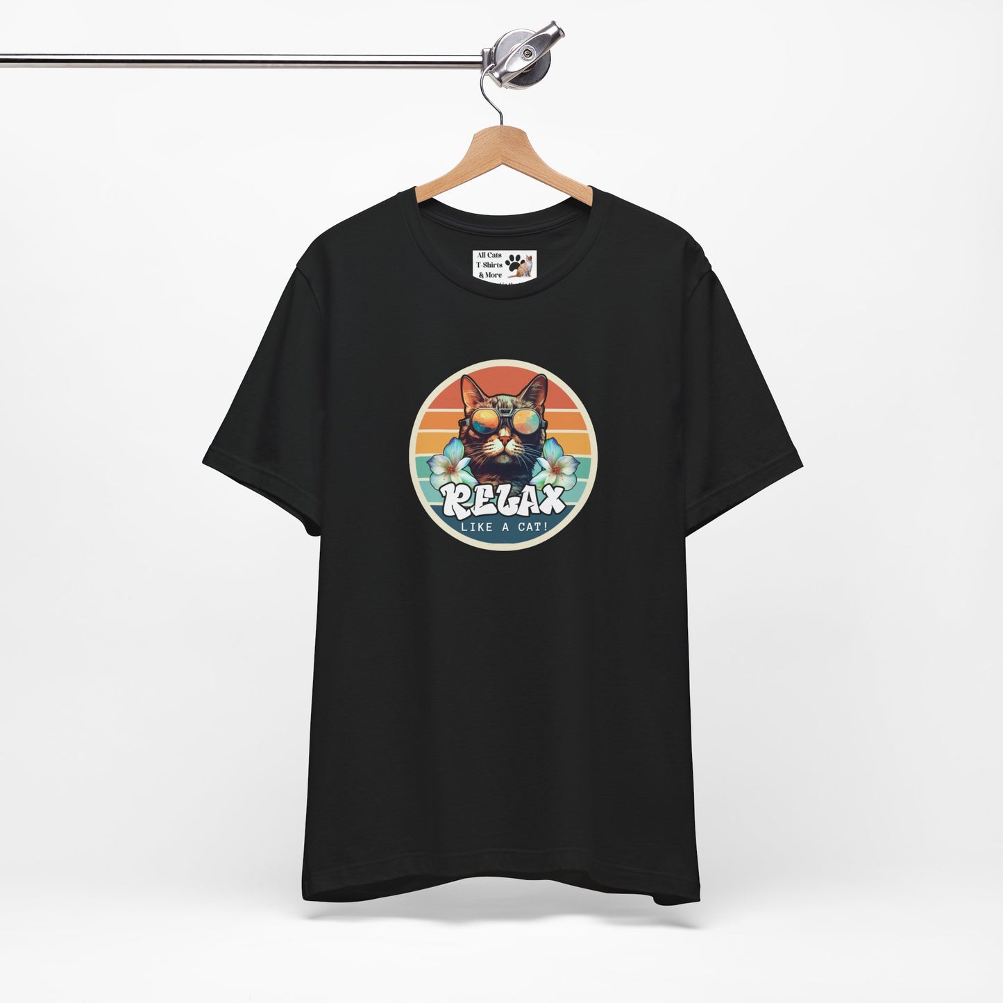 Relax Like a Cat T-Shirt - (Vintage Sunset Style Graphic, Chill Cat Graphic Tee, Unisex Casual Wear, Gift for Cat Lovers)