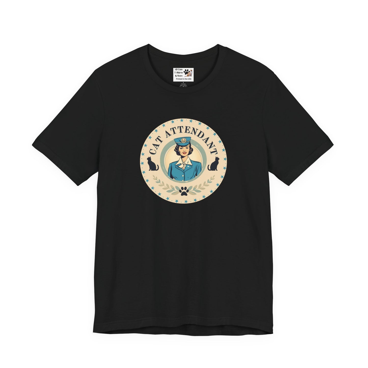 Vintage Style "Cat Attendant" T-Shirt - (Unisex Jersey Short Sleeve Tee - Perfect Gift for Cat Lovers!)