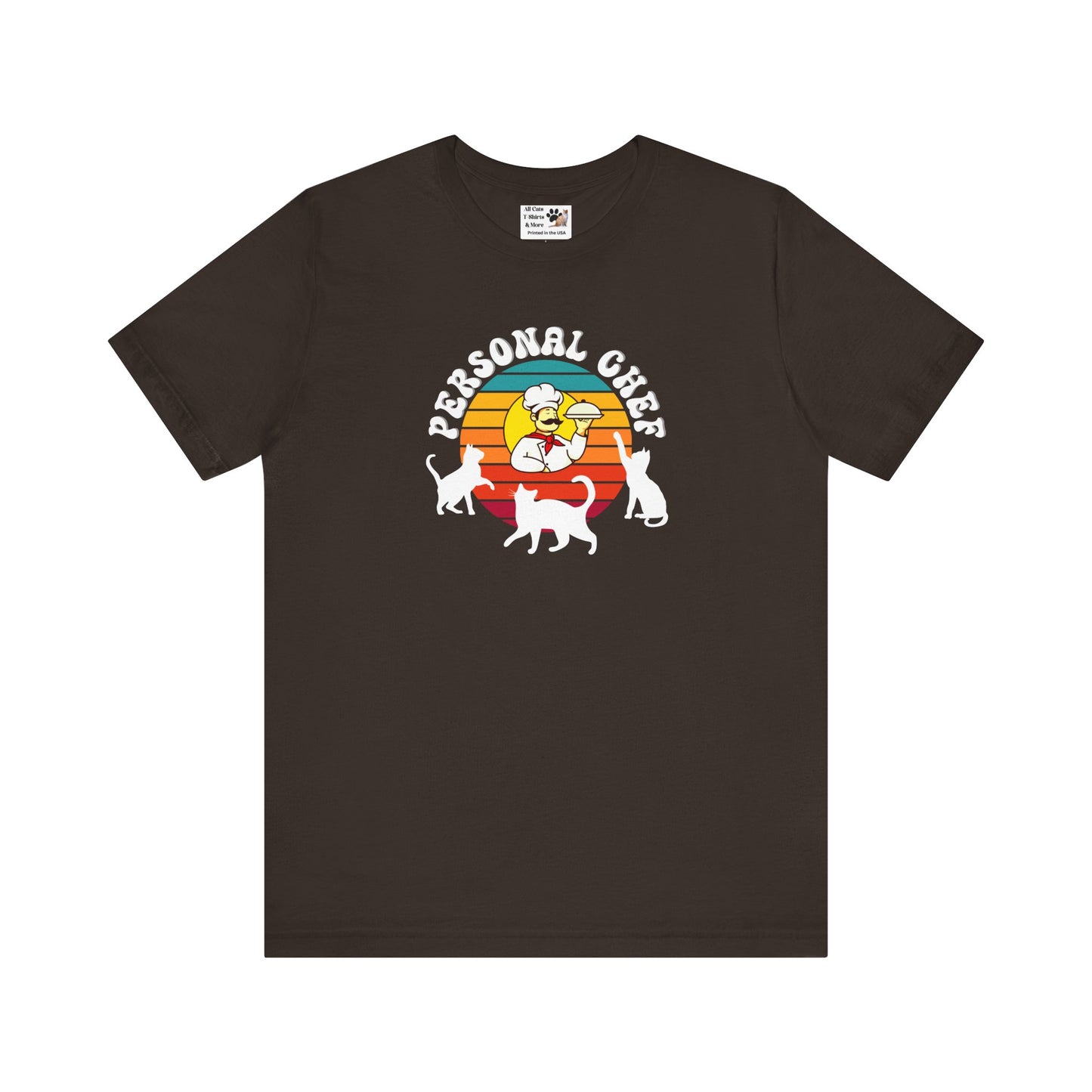 Vintage Style Personal Chef for Cats T-Shirt (#15 - Cat, Chef & Can Opener - Unisex Jersey Tee ā Funny Cat Tee)