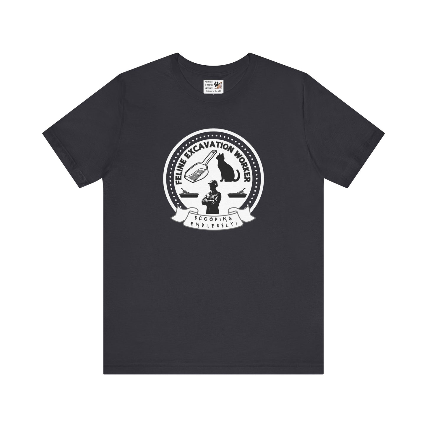 Fun Feline Excavation Worker Graphic T-Shirt - (Unisex Jersey Tee - Perfect for Cat Owners!)