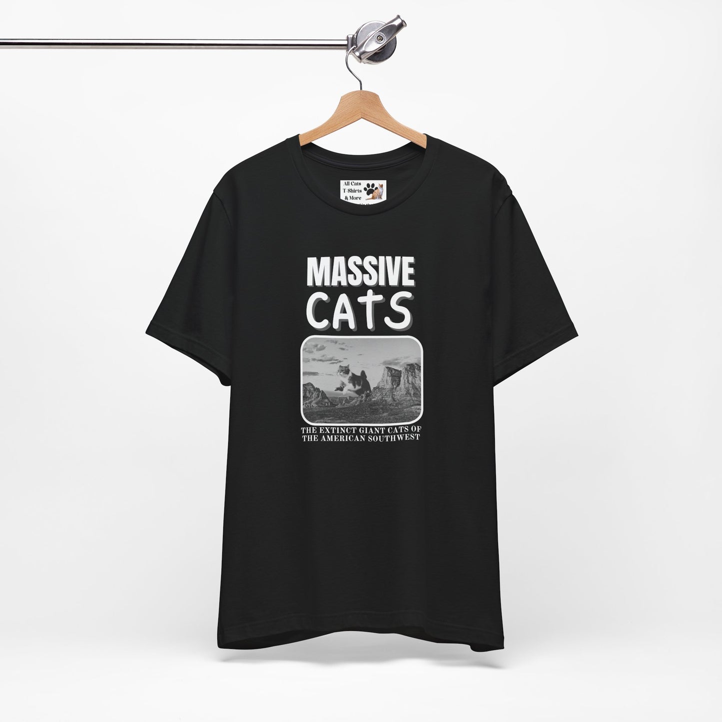A Massive Cats T-Shirt - Huge Cat Jumping Over Hill - (Vintage Inspired, Funny Cat Unisex Jersey Tee - Perfect for Cat Fans!)