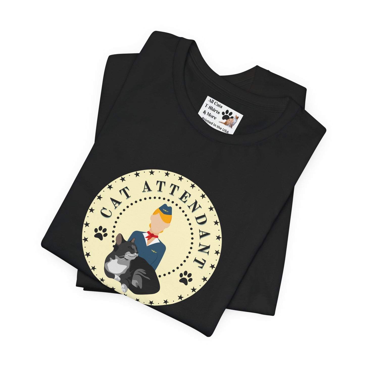 "Cat Attendant" Grey Cat T-Shirt - (Unisex Jersey Short Sleeve Tee - Perfect Gift for Cat Lovers!)