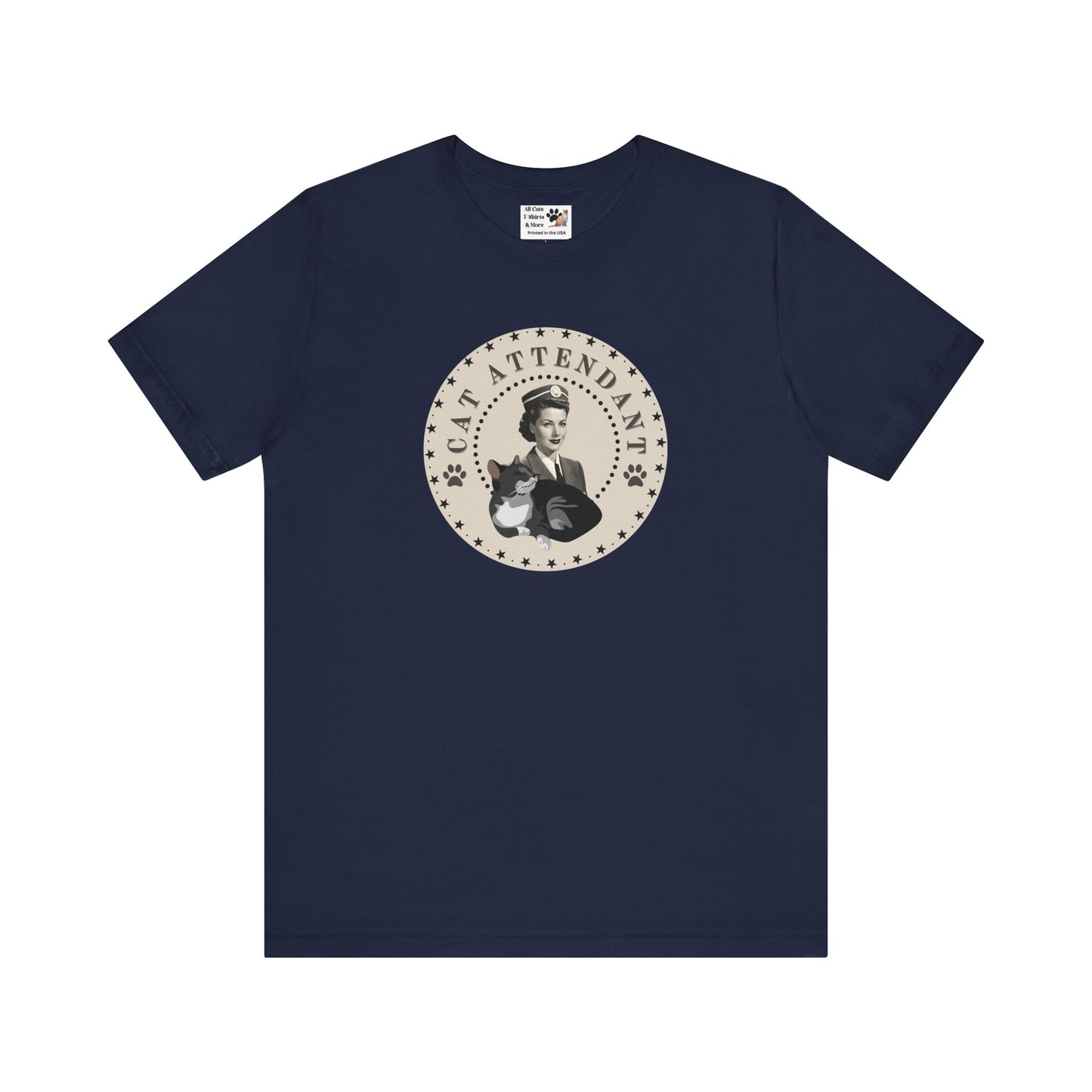 Vintage Style "Cat Attendant" T-Shirt - (Unisex Jersey Short Sleeve Tee - Perfect Gift for Cat Lovers!)