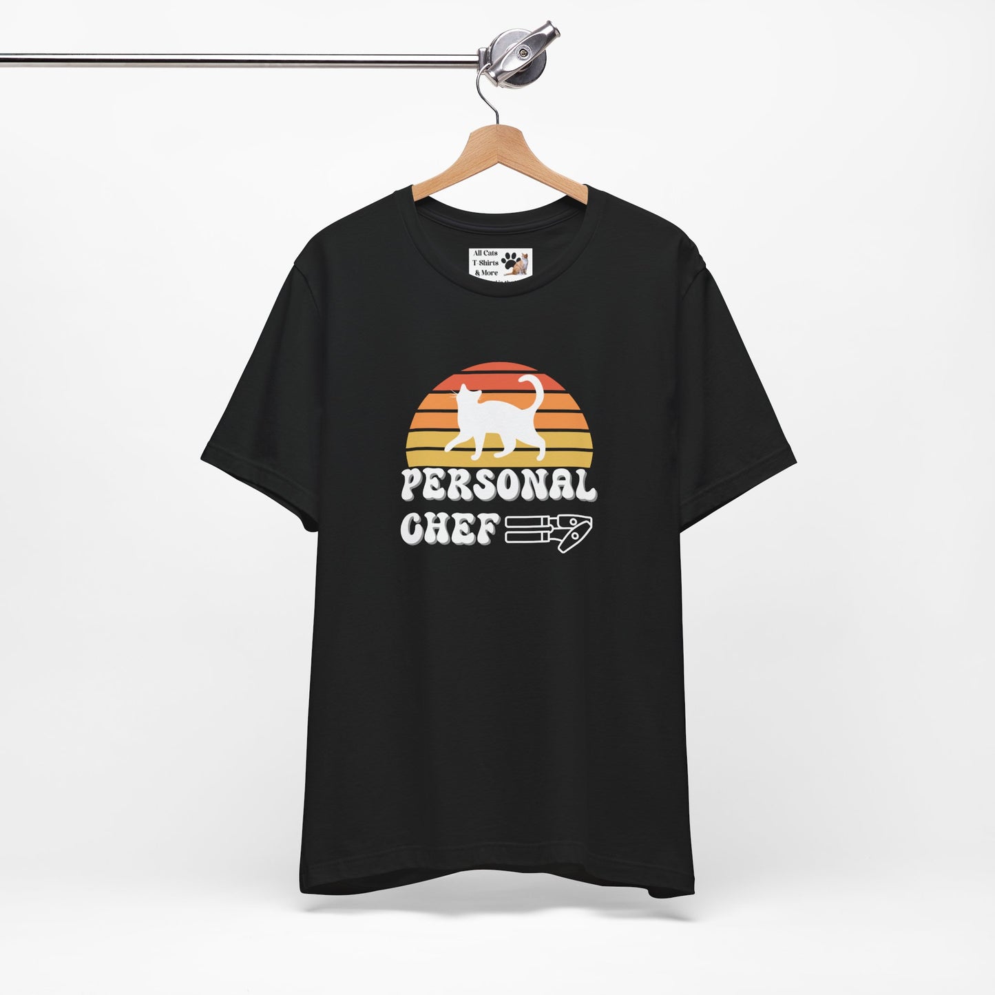 Vintage Sunset Personal Chef for Cats T-Shirt (#22 - Cat & Can Opener - Unisex Jersey Tee)