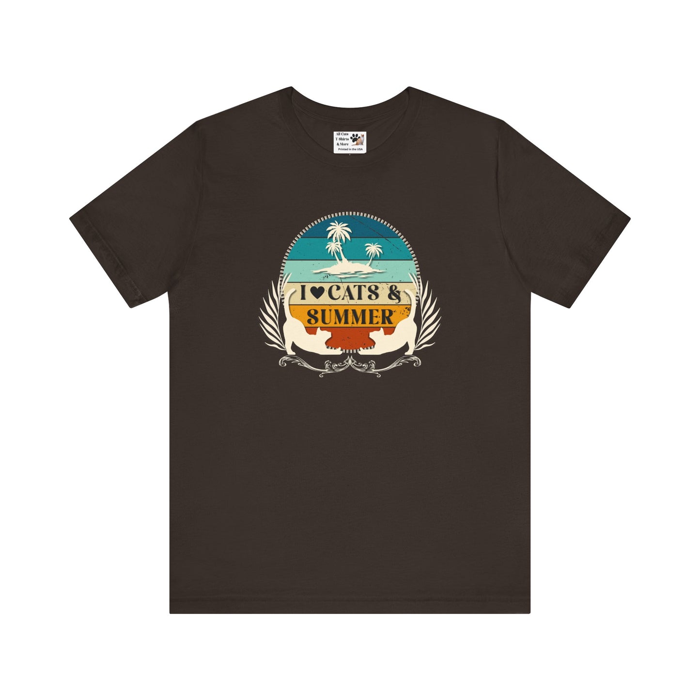 I Love Cats & Summer Graphic T-Shirt – (Summer Cat Shirt, Ideal for Cat Fans, Gift for Cat Owners)