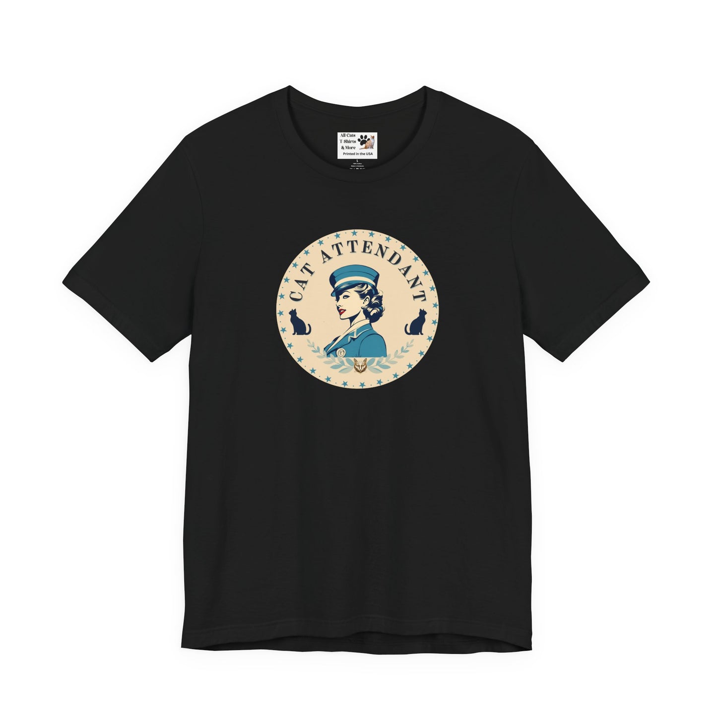 Vintage Style "Cat Attendant" T-Shirt - (Unisex Jersey Short Sleeve Tee - Perfect Gift for Cat Lovers!)
