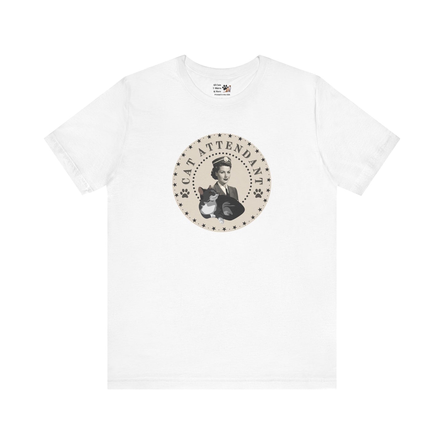 Vintage Style "Cat Attendant" T-Shirt - (Unisex Jersey Short Sleeve Tee - Perfect Gift for Cat Lovers!)