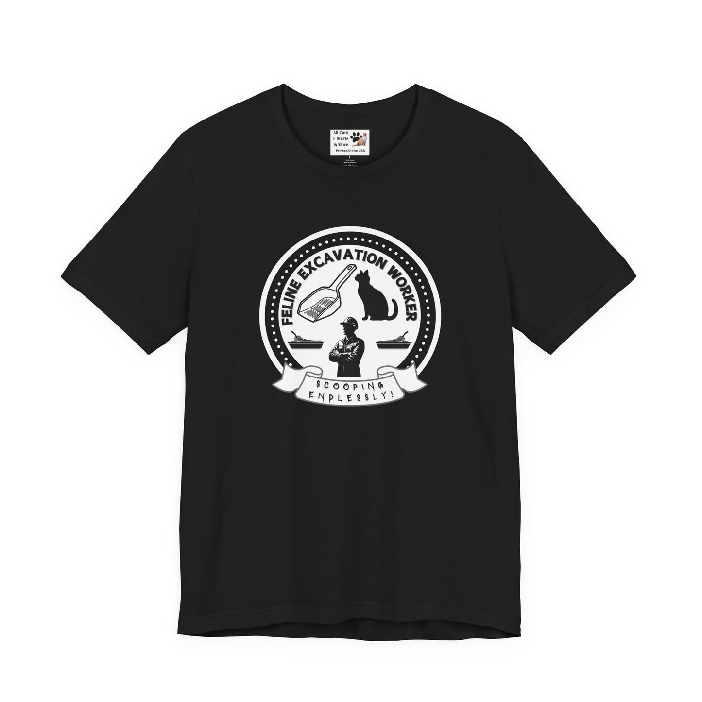 Fun Feline Excavation Worker Graphic T-Shirt - (Unisex Jersey Tee - Perfect for Cat Owners!)