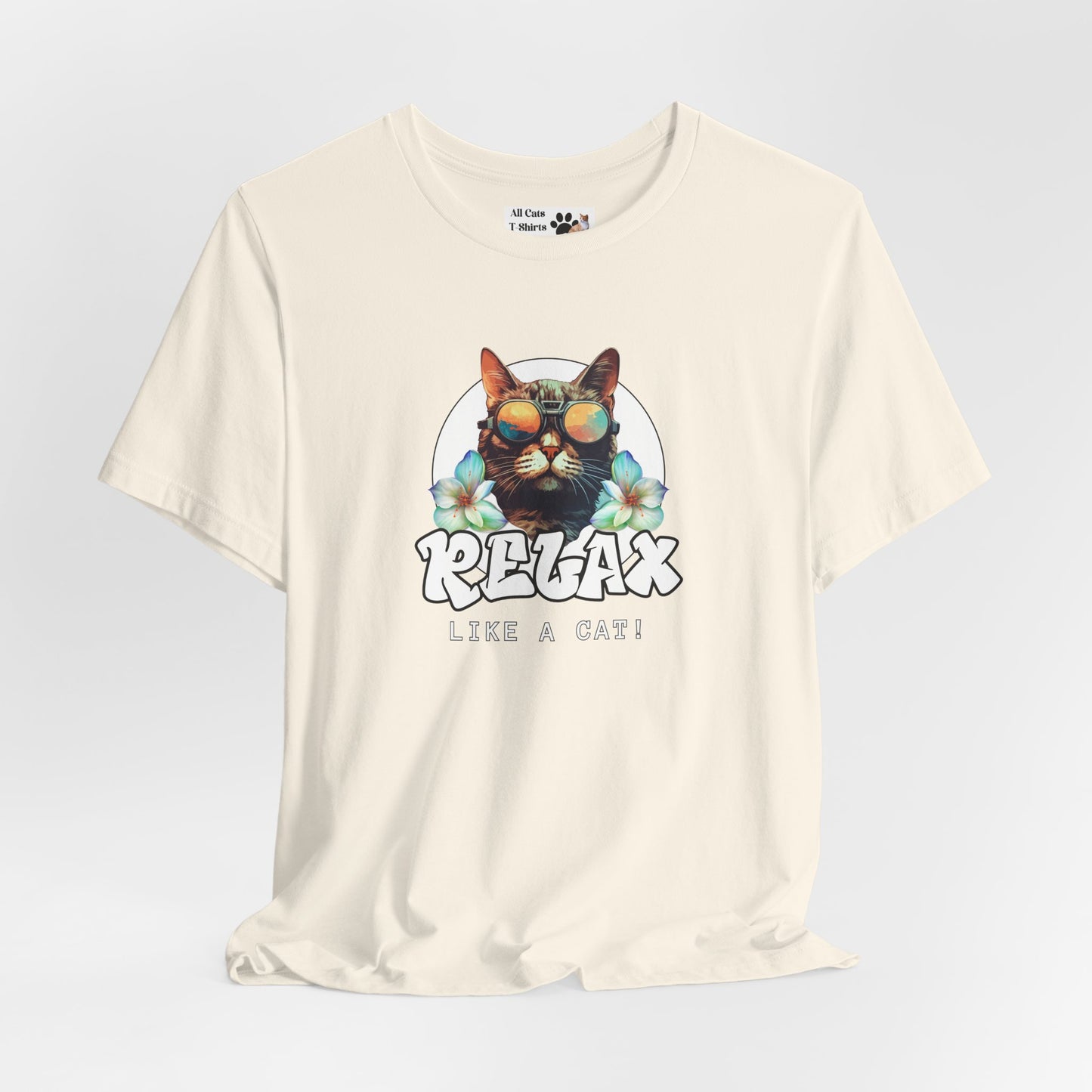 Relax Like a Cat Graphic T-Shirt (#2) - Cat Fan Shirt, Gift for Cat Owners, Tropical Style Summer Tee
