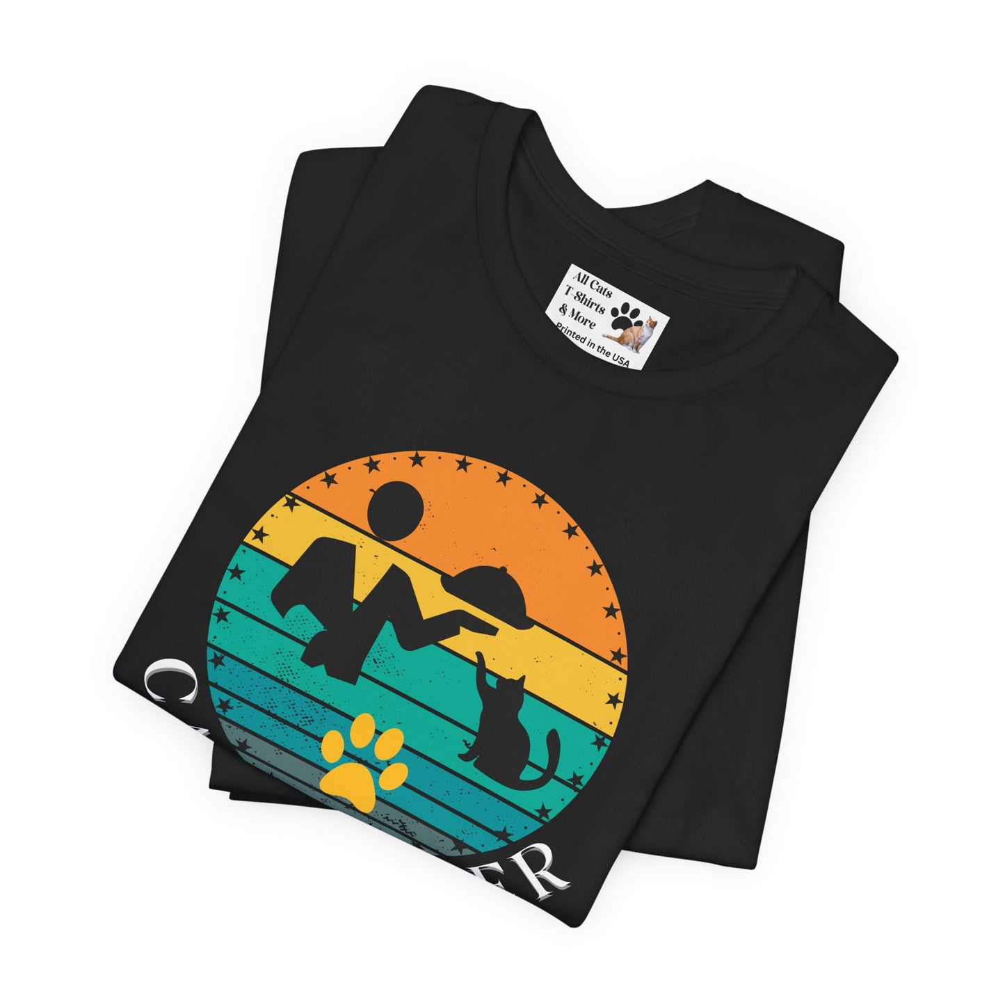 "Cat Butler" T-Shirt - With Vintage Sunset Style Graphic - (Unisex Jersey Short Sleeve Tee - Perfect Gift for Cat Lovers!)